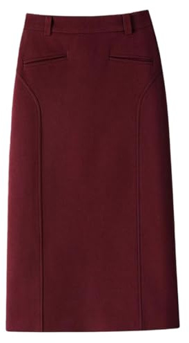 RWGSNB Gonne Donna Gonna a Tubino Invernale in Lana Midi Elegante con Spacco sulla Schiena Vita Alta Aderente Casual Lavoro Ufficio Linea Ad a Gonna Dritta in Lana con Tasche Bordeaux XXL