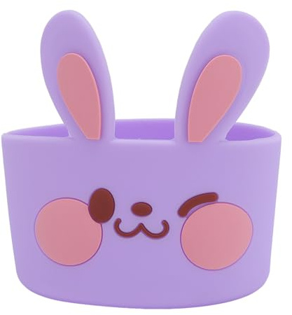 Fdit Botte de Tasse en Silicone Antidérapante - Conception de Lapin Ludique - Manchon Inférieur de Bouteille d'eau 3 Pièces pour Enfants (Purple)