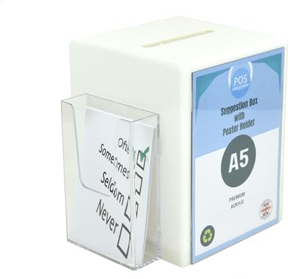 Posdisplayshop Handmade White Suggestion Comments Exhibition Ballot Collection Box with Leaflet Holder - PDS9470WHITE