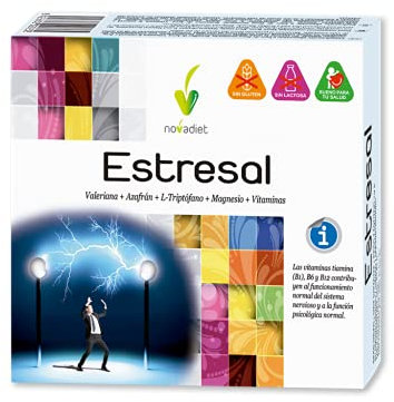 Novadiet - ESTRESAL Cápsulas con Valeriana, Azafrán, L-Triptofano, Magnesio, Vitaminas, Ayuda a Modular la Ansiedad y el Estrés, Situación de Tristeza, Apatía, Épocas de Agobio y Nervios – 60 Cápsulas