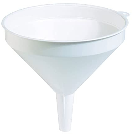 HELGUEFER - Embudo Pequeño 12 cm | Embudos de Plastico Blanco con Lengüeta y Anilla de Suspensión | Funil de Precisión para Cocina, Taller y Líquidos | Resistente y Reutilizable
