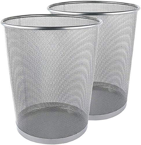 Zuvo Silver Round Metal Mesh Waste Paper Bin Lightweight Pack of 2 (Silver Round)