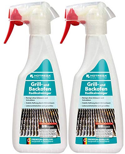 HOTREGA Grill und Backofen Radikalreiniger 2x 500ml | Chlor- & lösemittelfrei | Für Edelstahl, Glas, Keramik | Entfernt angebrannte Rückstände mühelos