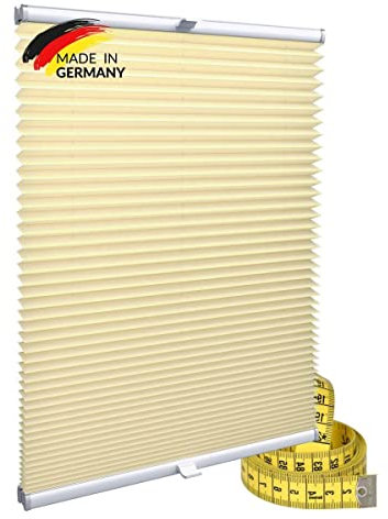 Gardinen21 Klemmfix Plissee nach Maß ohne Bohren | Jalousien Rollo mit Klemmträger | Sonnenschutz und Sichtschutz | Maßgefertige Fenster & Türen Rollos in Beige/Creme