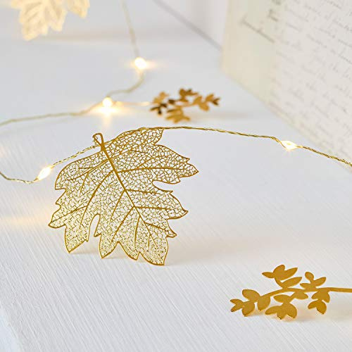 Lights4fun 20er Micro LED Lichterkette mit goldenen Blättern und Timer batteriebetrieben