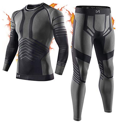 MEETYOO Biancheria Intima Termica Uomo, Intimo Termico Invernale Maglia Termici Pantaloni Base Layer per Sci Corsa Ciclismo, Grigio-1, M