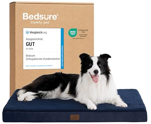BEDSURE Orthopädisches Hundebett Große Hunde waschbar, 91x69cm Navyblau | Egg-Crate Schaumstoff Komfort Unterstützung Hundematte, Rutschfeste Unterseite, Abnehmbare Hülle, Für Große Hunde