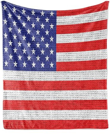 ABAKUHAUS USA Weiche Kuscheldecke Sofadecke, Amerikanische Freiheit Theme, Gemütlicher Plüsch für den Innen- und Außenbereich, 175 x 230 cm, Blau, Rot, Weiß
