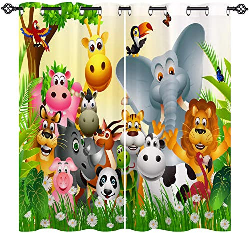 ANHOPE Safari Tier Löwe Tiger Panda Blickdichte Gardinen mit Ösen Thermo Vorhänge Blackout Curtain Kinder Jungen Mädchen Verdunklungsvorhänge Wohnzimmer Schlafzimmer Vorhang 2er Set H 138 x B 117 cm