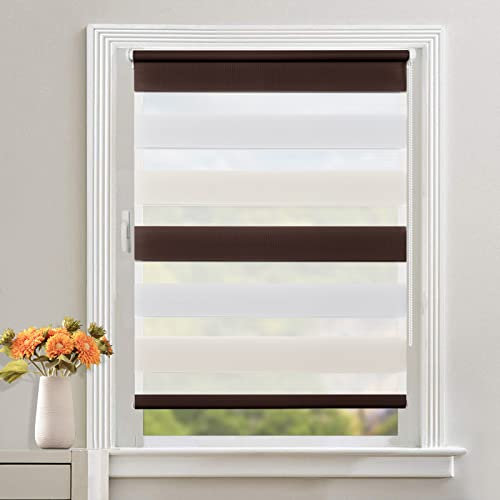 Doppelrollo Klemmfix ohne Bohren Weiß-Beige-Braun 110x150cm Rollos für Fenster ohne Bohren mit Kindersicherung Fenster Rollos für innen Lichtdurchlässig & Verdunkelnd, Stoffbreite 105cm