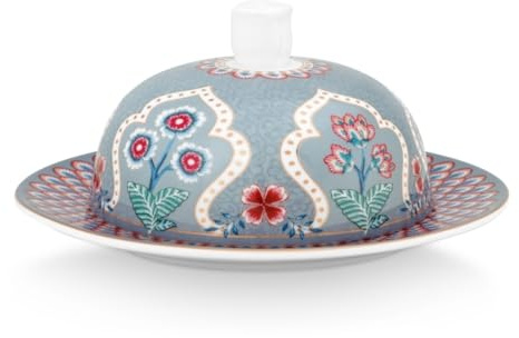 PIP Studio Butter Dish Round Flower Festival Decoration Light Blue 17 x 8