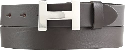 BELTINGER Damen-Gürtel HANNA aus Vollrindleder 3 cm | Schmaler Ledergürtel für Damen 30mm | Silber glänzend | Braun 90cm