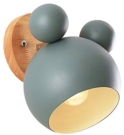 Mengjay-Wandlampe Kinder Nachttischlampe Schlafzimmer Kinderzimmer Wandleuchte Innen Wandleuchten Eisen Holz Wandlampen Verstellbar Küche Wandbeleuchtung E27 Deko Decke Leuchte Flur Lampe (Grün)