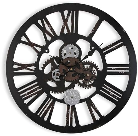 Versa Louisville Dekorative Wanduhr für die Küche, das Wohnzimmer, Esszimmer oder Schlafzimmer, Maßnahmen (H x L x B) 59 x 4 x 59 cm, Metall, Farbe: Schwarz