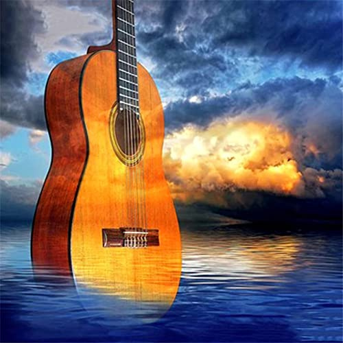 DIY 5D Diamant Malerei Kits Gitarren Sonnenuntergang 30x30cm Diamant Kreuzstich Malerei,Vollbohrer Diamantkunst Mosaikherstellung,DIY Diamond Painting Bilder Basteln für Wand Décor