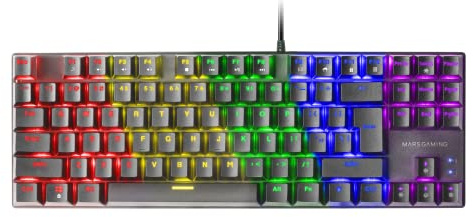 Mars Gaming MK80, Idioma US, Teclado Gaming Mecánico TKL Compacto con Switch Rojo, Iluminación Rainbow RGB, Teclas Doble Inyección, Modo Juego y Anti-Ghosting, Multiplataforma, Negro