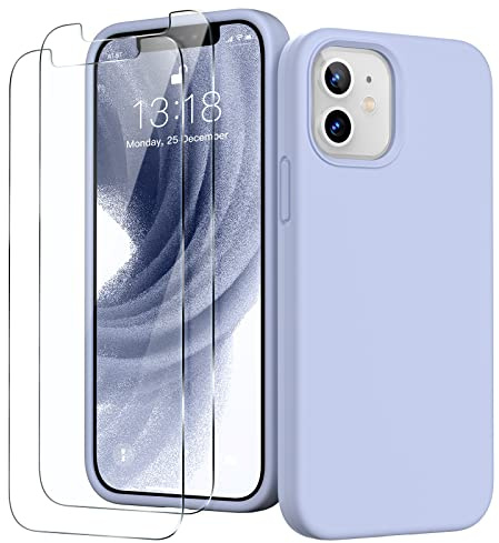 GOODVISH für iPhone 12 Mini Hülle mit 2 Stück Schutzfolie, Hellblau | Liquid Silikon Rundumschutz Handyhülle, mit Weichem Mikrofaser Innenfutter Stoßfestes Schutzhülle für iPhone 12 Mini