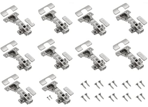 GTV - 10 x Hydraulisches Scharnier ECHC, überlappbar - Scharnier mit Dämpfung - Eckanschlag - Montageplatte H=0 mit Euroschrauben - stilles Schließen - Möbelscharnier Topfscharnier Schranktürscharnier