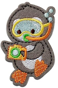 Mono-Quick Pinguin Taucher Aufnäher zum Aufbügeln 5,6 x 3,8 cm Bügelbild für Kinder Mädchen mit Lieblingsvogel Federtier, Bügelpatch Patches Bügelflicken