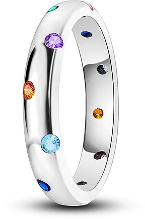 Hapour Anillos de plata de ley 925 – Anillos apilables vintage con circonita cúbica colorida para mujeres como regalo, anillo clásico y elegante