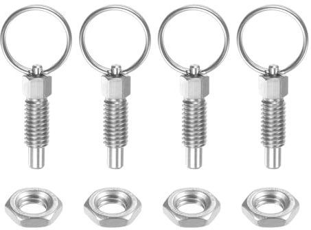 QUARKZMAN 4Pcs Pasador de Resorte con Anillo de Extracción Rosca M6*1 Longitud 0.48 Pasador Diámetro 4Mm Cabeza Plana Acero Inoxidable Pasador de Índice Retráctil No Bloqueable