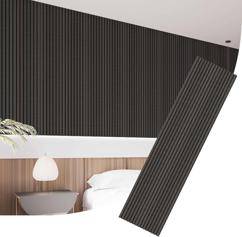 IZODEKOR Akustikpaneele Holz, 3D Akustik Wandpaneel - 2 Stück, 240x60cm - Wandverkleidung aus Holzleisten mit schalldämmender Filzpolsterung, Dekorative Wandpaneele aus Holz, MDF-Paneele | Dunkelholz