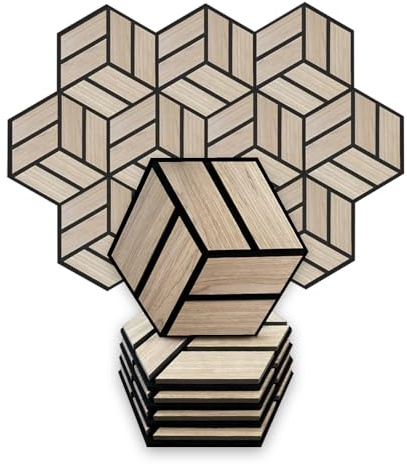 Urban Decor MagicWood Urban Decor Acoustic Slat Wall Foam Panels (5pieces Hexagon in Oak Color) for 3D Wood Wall Decor, Cool Room Accessories, Acoustic Dampening, Mens Room Decor, Gaming Areas, TV