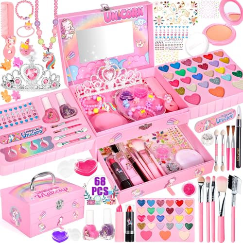 NEMMXUB Kinderschminke Set, 68 Stück Schminkset für Mädchen, Waschbar Ungiftig Kosmetik Make-Up Spielzeug Mit Schminkkoffer, Halloween Weihnachts Geburtstags Geschenke für 5 Jahre