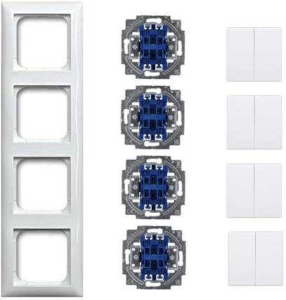 Busch-Jaeger Balance SI Komplett-Set: 4x 2000/5 US Wippschalter-Einsatz + 4x 2505-914 Wippe + 1724-914 4fach Rahmen Alpinweiß