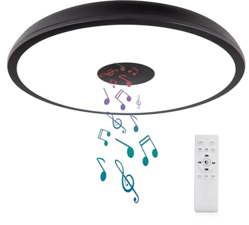 AIHONKON Schwarze wasserdichte LED Deckenleuchte, mit Bluetooth Lautsprecher,28 Zentimeter,18 Watt,2700K-6500K dimmbare Musiklampe, RGB Farbwechsel Licht mit Fernbedienung, für Badezimmer,Schlafzimmer