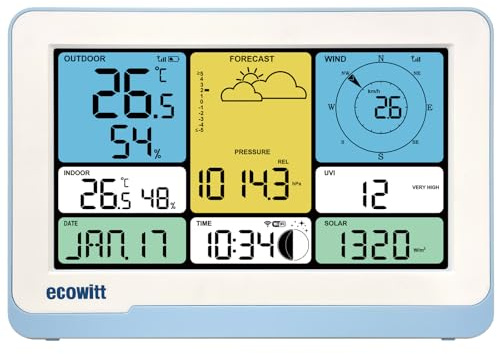 ECOWITT Console WS3820_C for Weather Stations, 7.5 inch Home Wireless Color LCD Display, Built-in Indoor 3 in 1 Sensors, Pair with WS69/WS90/WS85, IoT Intelligent Linkage Control, Weather Assistant