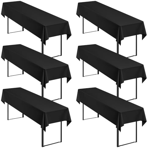 6 Stück Schwarz Biertisch Tischdecke universal für 50cm u.70cm Biertische Hussen für Biertisch, Blickdichte Polyester Biertischhussen Biertisch-Husse Rechteckige Tischdecken Waschbar-250x100cm