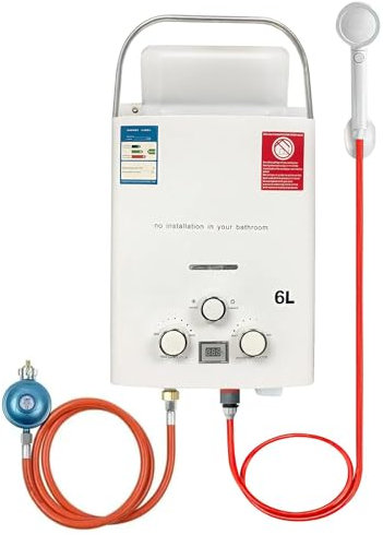 Chauffe-eau Portable Gaz Propane 6L, Chauffe-eau Camping Gaz de 12KW, Propane ou Butane, Chauffeu de Douche de Camping 6l/min, Pour Douche Instantané Extérieure Chauffe, Hiver et Été