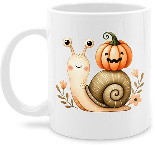 Tasse Tassen 325ml - Süße Schnecke mit Kürbis | Herbstliches Baby und Kinder Motiv | Niedliches Design für Halloween und Herbst | Herbstliche Geschenkidee Tierfreunde - 325 ml - Weiß