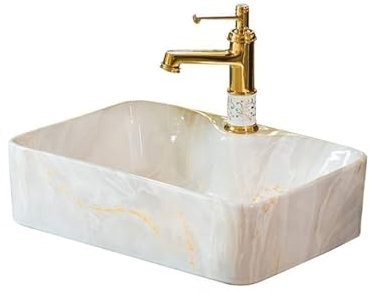 Lavandini da bagno Lavabo da bagno con struttura in finto marmo, lavabo da appoggio, lavabo quadrato in ceramica da bagno con accessori Lavelli consolle