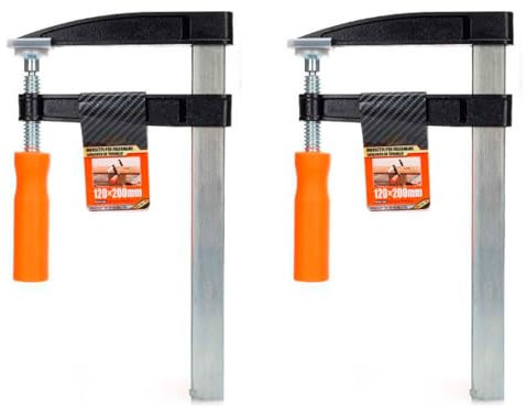 Tradineur Lot de 2 Sergents à Vis Pince de Barre Acier et Plastique Grande Force de Serrage Outil de menuiserie Fixation Bois Planches 120x200mm