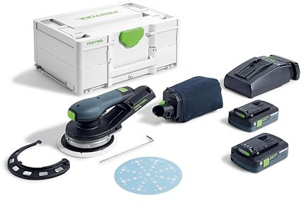Festool Akku-Exzenterschleifer ETSC 2 125 4,0 I-Plus incl. StickFix Schleifteller D:125mm W-HT (weich-HT), 2x Akkupack BP 18 Li 4,0 HPC-ASI im Sysainer SYS 3 M 187
