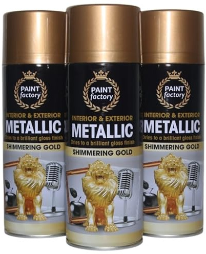 Balaju Height 3X BH Metallic Shimmering Gold Gloss Spray paint for Interior or Exterior, Wood, Metal, Plastic, Glass, 400ML Each- Pack of 3