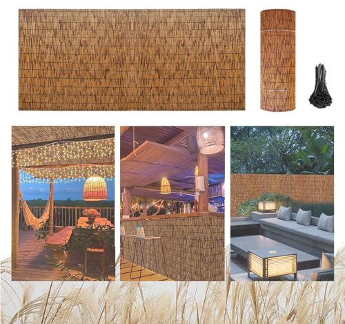 Schilfzaun Aus Natürlichem Bambus, 130 cm × 1000 cm Schilfrohrmatte Sichtschutzzaun, Dekorativer Zaun Für Balkon, Zaunteiler, Gartensichtschutz(60x600cm(2.0x19.7FT))