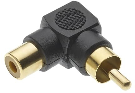 RCA Adaptor 90 Degree, Male to Female connector (pack of 3) Right Angle Phono Adapter Elbow Connectors, Gold Plated for Stereo Audio or AV Video (Black)