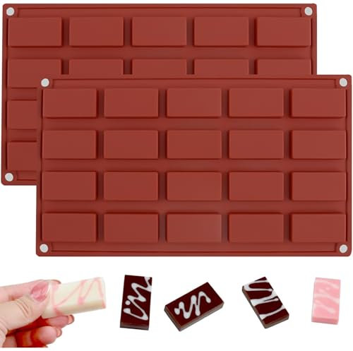 2Pcs Rectangle Silicone Granola Bar Moulds, 20 Cavity Chocolate Bar Moulds, Rectangle Silicone Soap Molds for Cheesecakes Mold, Chocolate Mold, Ice Cube Tray (Brown)