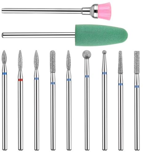 Oruola 11 Pcs Nail Drill Bits Set,Professional Electric Nail File Bits,Diamond Electric Nails Drill Bit for Acrylic Gel Nails,Cuticle Bit,Files Manicure Pedicure Drills Tool