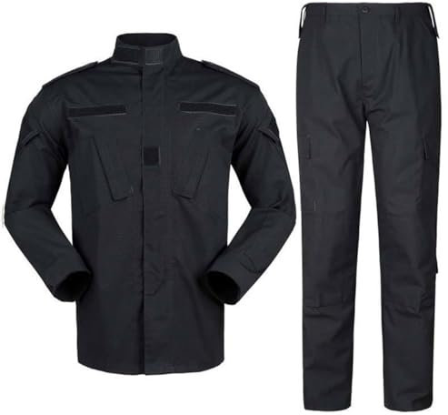 SUNDAYYO Combat Shirt Militär AusrüStung Bundeswehr Hose Ranger Kostüm Herren Tarnanzug Kampfhemd und Hose Set Langarm Taktische BDU Camouflage Paintball Airsoft (Schwarz,L)