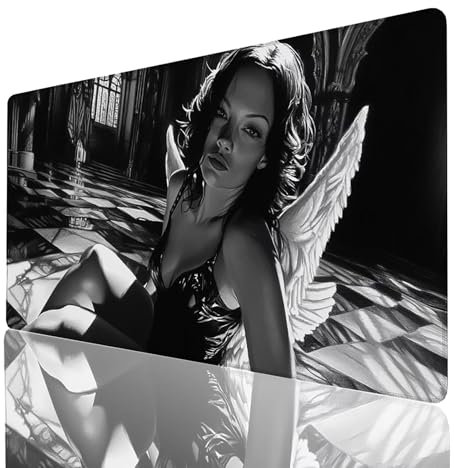 Tapis de Souris xxl 1200 x 600 x 3mm, Grand Tapis Bureau Noir, Bords Cousus Antidérapant et Imperméable, Ange Mouse Pad Compatible Clavier Sans fil et Souris Sans Fil, Bureau Gaming Accessoire 1121GYL