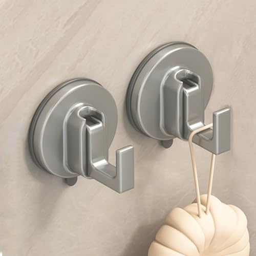 YESENT Gancho de ventosa para montaje en pared, paquete de 2, reutilizable | resistente, impermeable,sin dejar rastro, adecuado para colgar abrigos, bufandas, toallas, bolsos, llaves (Gris)