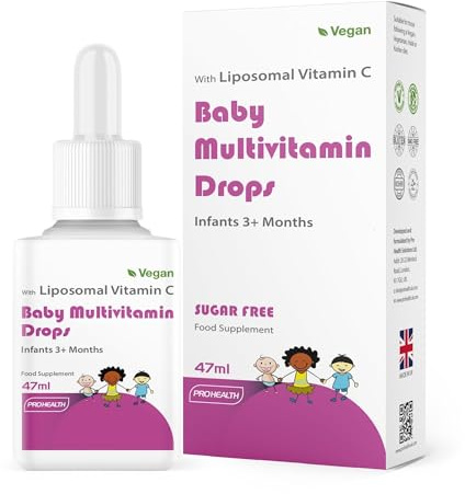 ProHealth Vegan Multivitamin Drops for Infants & Kids (Age 3 Months+) | 9 Essential Vitamins with Liposomal Vitamin C, Mango Flavour | Sugar-Free, Non-GMO, Gluten-Free, Made in UK (55 Days Supply)