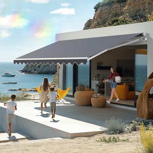 Store à bras articulé avec manivelle, store de balcon, store de terrasse, résistant aux UV, hauteur réglable, protection solaire, imperméable, réglage de l'angle, store de soleil pour terrasse