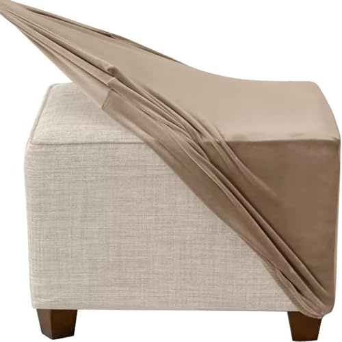 QOEUIUJ Samt Hockerbezug Quadratisch 60x60 40x40 50x50 45x45 55x55 35x35 80x80, Stretch Ottomane Cover mit Elastischer Unterseite, Überzug Hocker Protector Waschbar Hockerabdeckung(Khaki,50cm/20)