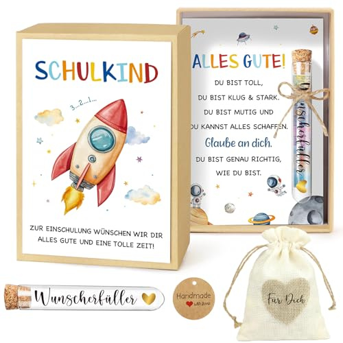 BOFUNX Einschulung Geschenk Inklusive Schulanfang Schulkind Grußkarte Geschenkbox Kunststoff Reagenzglas Jutesäckchen Schulkind Schulanfang Geschenk Geld Gutschein Verpackung für Jungen Mädchen