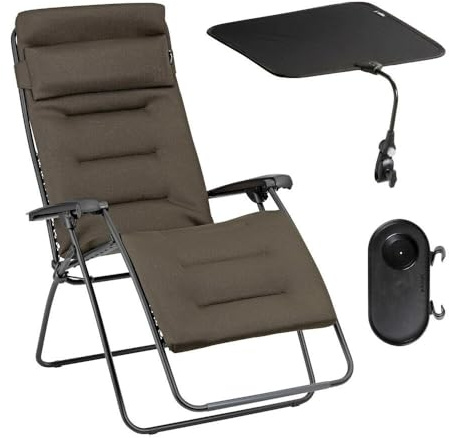 Lafuma MOBILIER - Set gepolsterte Relaxliege XL mit Sonnenschirm und Becherhalter - RSX Clip XL - AirComfort® - Marron Taupe BDL0054_7057-5 Jahre Garantie